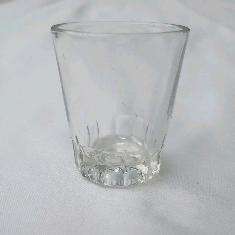 Vintage Saloon Federal Glass Shot Glasses Clear Ribbed MCM Whiskey Barware